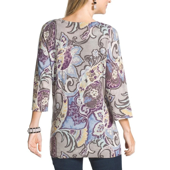 Chico’s Stamped Paisley v neck tunic Sweater size XLarge (3) - Picture 3 of 7